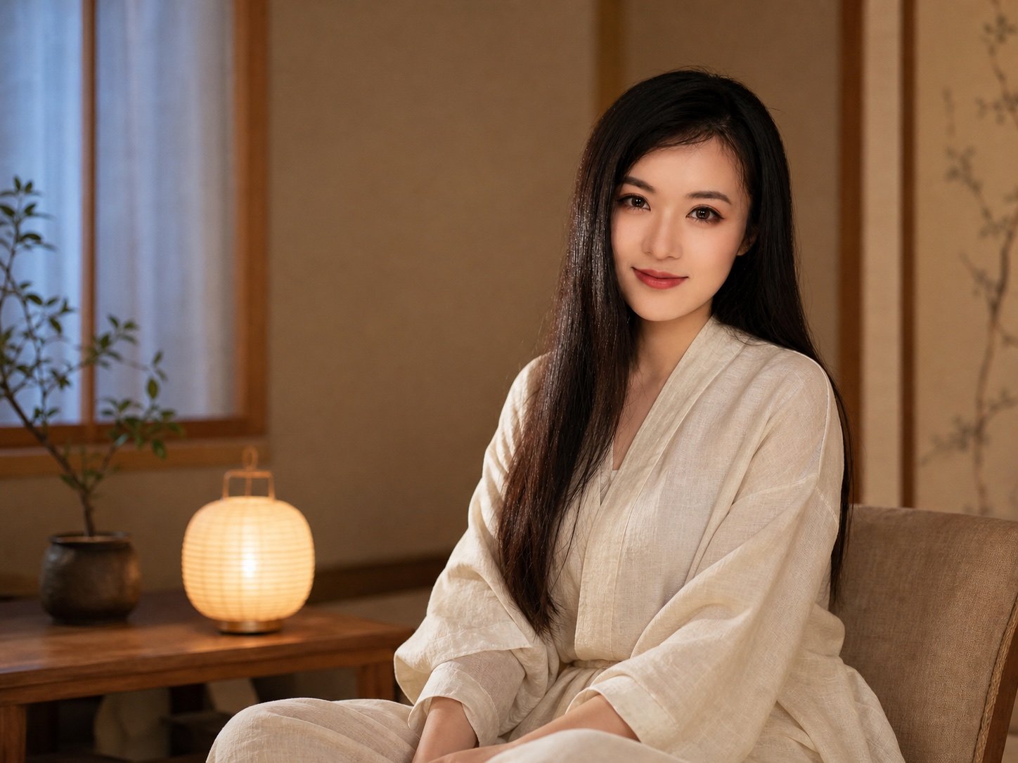 月华老师坐在柔和灯光下,准备引导晚间放松练习